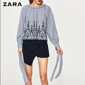 ZARA TRF 자라 자수 스트라이프 블라우스 (자수 블라우스)