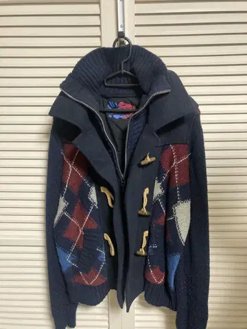Desigual 네이비 아가일 무늬 가운 가디건