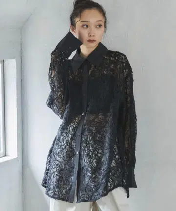 feepur 페피르 코드 레이스 시어 셔츠 블랙 M