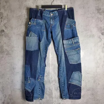 [ 리메이크 ] 데님 재구축 카고 팬츠 빅 사이즈 크레이지 패턴