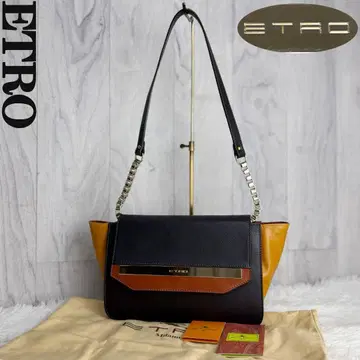 새상품급 수납 가방 포함 ETRO 에트로 로고 콤비 가죽 체인 숄더백