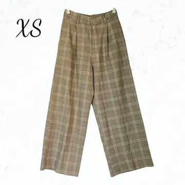 아베베 체크 무늬 와이드 팬츠 브라운 뒷밴딩 XS