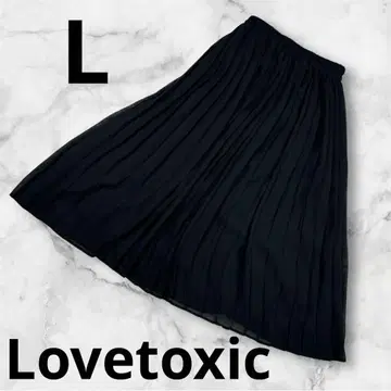 [ Lovetoxic ] 여성용 무릎 기장 플리츠 스커트 L 블랙