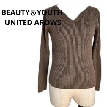 H BEAUTY&YOUTH UNITED AROWS V넥 니트 브라운