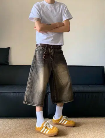 다크 그레이 데님 하프 팬츠 조거 팬츠