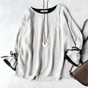 블루 willow blue willow 코튼 린넨 스트라이프 블라우스