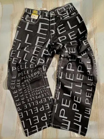 PELLE PELLE 로고 프린트 청바지 32인치, 프린트 오염 있음