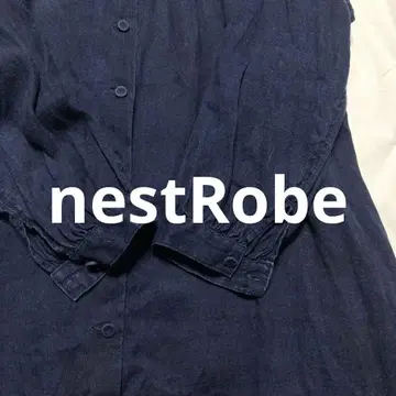 nestRobe 린넨 100% 네이비 셔츠 원피스 긴팔