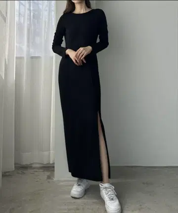 Louere 지퍼 슬릿 I 라인 컷 원피스