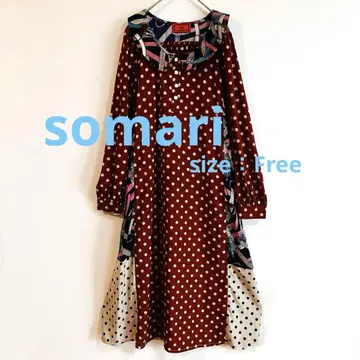 somari 소말리아 배색 콤비 스카프 패턴 도트 패치워크 원피스
