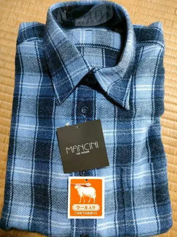 MANCINI 블루 계열 체크 무늬 긴팔 셔츠 L