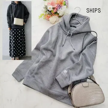SHIPS*그레이*벌키 분또 원포인트 로고 와펜 후드티