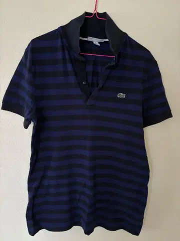 LACOSTE 네이비 스트라이프 피케 셔츠