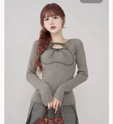 포인트 체크 니트 미니 원피스 그레이 Darich