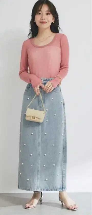 러브티크 모자 꽁지 펄 데님 스커트