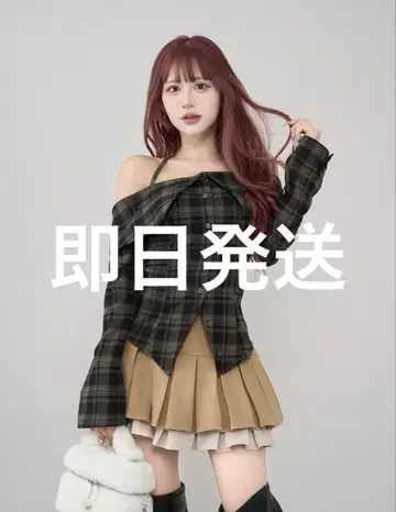 다리치 홀터 오프숄더 체크 셔츠