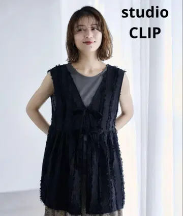 studio CLIP 더블 프론트 프린지 자카드 베스트