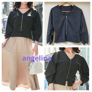 [ angelina ] 다이버 소재 돌먼 슬리브 지퍼 자켓
