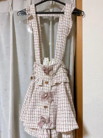 LIZLISA 트위드 서스펜더 치마바지 핑크