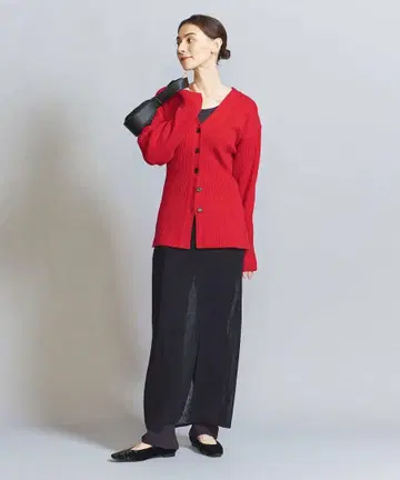 BEAUTY&YOUTH 슬림 허리 V넥 가디건 RED