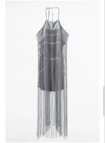 ZARA 미사용 새상품 프린지 가공 롱 드레스 원피스