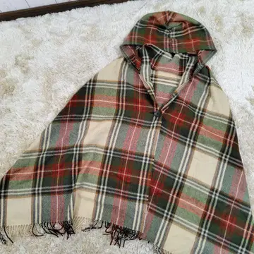 후드 부착 판초 스톨 타탄 체크