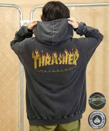 THRASHER 트레셔 후드티 파우더 블리치 가공 스크래치 프린트