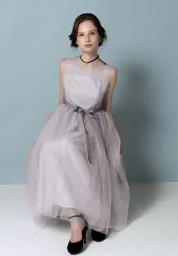 그레이 튤 A라인 파티 드레스
