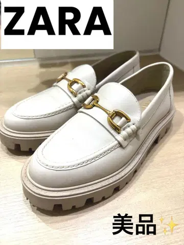 컨디션 최상 ZARA 리얼 가죽 트랙 밑창 로퍼 버클 통굽 38