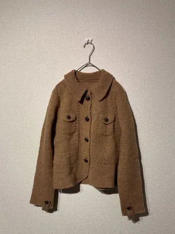 60s 프랑스 순모 퓨어 울 니트 호두 버튼 브라운 니트 가디건