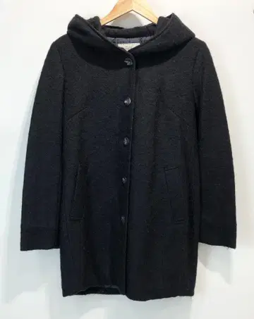 Zelal MOTOMACHI 울 혼방 후디드 하프 코트 11AR