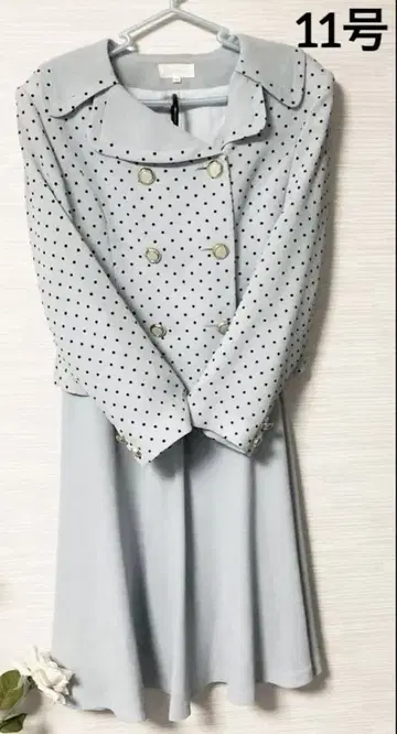 도트 무늬 자켓 스커트 셋업 스카이블루 도트 레트로 여성용