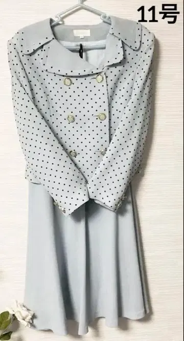 도트 무늬 자켓 스커트 셋업 스카이블루 도트 레트로 여성용