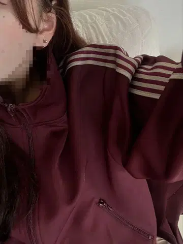 와인 레드 저지 상의 구제 의류
