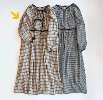 사만사 모스모스 전후 착용 파이핑 원피스 베이지 체크 무늬 sm2