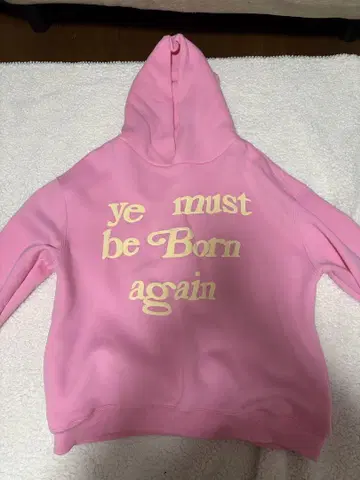 핑크 후드 부착 후드티 'ye must be Born again'
