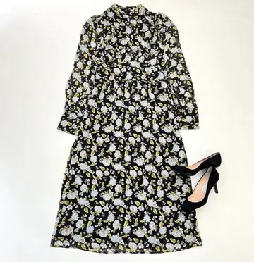 ZARA 자라 롱 원피스 보틀넥 플라워 프린트 올 패턴 S