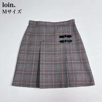 미사용급 loin. 체크 무늬 미니 스커트 버클 플리츠 38 M