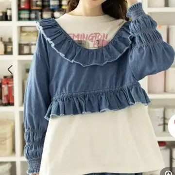 프릴 볼레로 블라우스 (데님 블루)