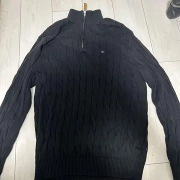 TOMMY HILFIGER 블랙 케이블 짜임 스웨터 L