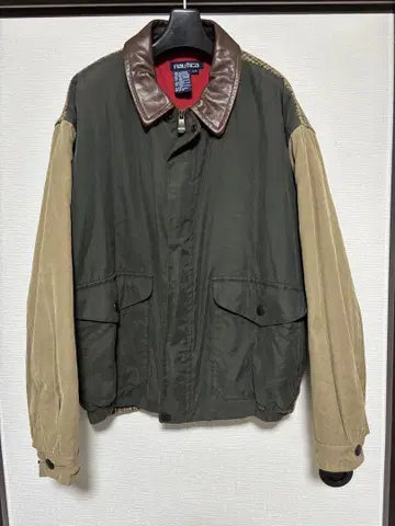 노티카 90s 블루종 봄버 자켓 옷깃 가죽 절개