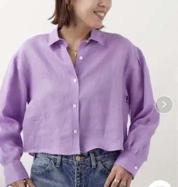 린넨 퍼플 크롭 셔츠