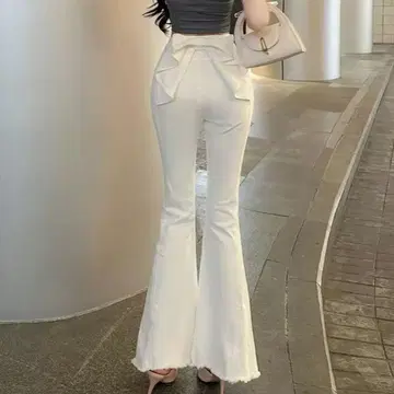 백 리본 플레어 화이트 데님 Y2k