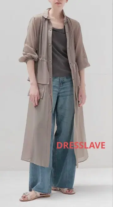 DRESSLAVE 쉬어 오버랩 롱 재킷