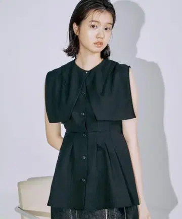 PUBLIC TOKYO 린넨라이크 오버요크 블라우스
