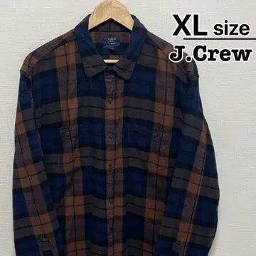 J.Crew 플란넬 셔츠 XL 체크 무늬 네이비 브라운 USA 구제 의류