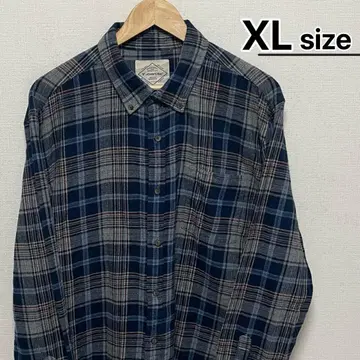 US 구제 의류 플란넬 셔츠 XL 네이비 그레이 체크 세인트 존스 베이