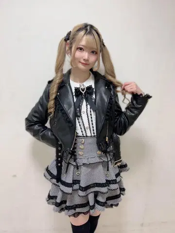 LIZ LISA 더블 리본 에코 가죽 라이더 자켓