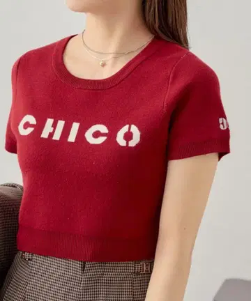 chico 로고 자카드 자수 니트