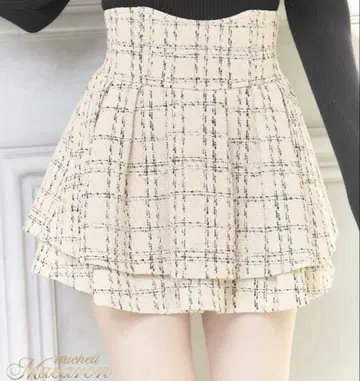 미셸 마카롱 트위드 슬림 레그 스커트 아이보리 xs